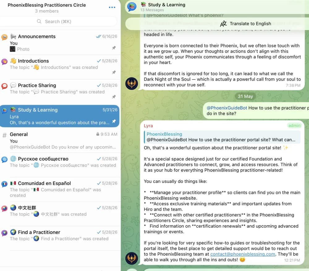 The PhoenixBlessing Practitioners Circle Telegram group